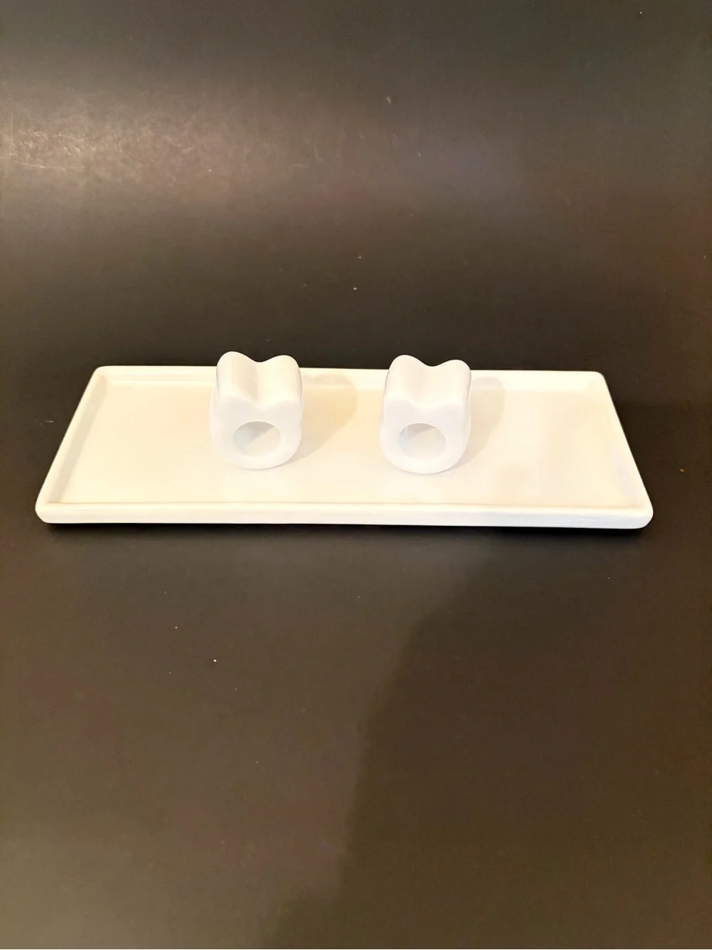 Solid White Ceramic Cat Toothbrush Holders and Tray